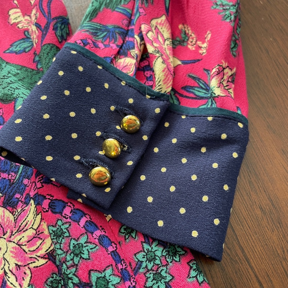 Maeve Dress Women 4 Small Pink Tropical Bird‎ Floral Polka Dot Whimsical Boho - Picture 7 of 11
